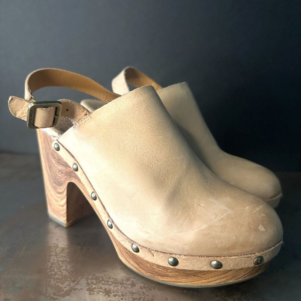 Kork-Ease Wood Heel Clogs 6 Platform 70s Chic Festival Retro Boho Nude Tan Darby
